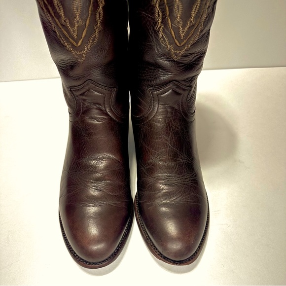 VTG JUSTIN ROPER BROWN CORONA LEATHER ALMOND TOE WESTERN COWBOY BOOTS Sz8.5EE - Picture 6 of 13